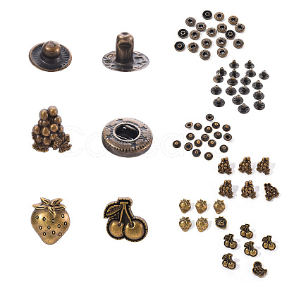 18 Sets Cherry & Grape & Strawberry Brass Leather Snap Buttons Fastener Kits SNAP-YW0001-06AB-1