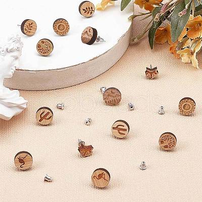 SUNNYCLUE Natural Wood Stud Earrings EJEW-SC0001-21P-1