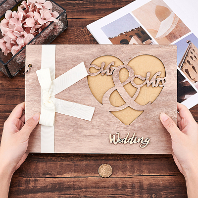 Gorgecraft Wooden Wedding Guestbooks Notepad AJEW-GF0003-13-1