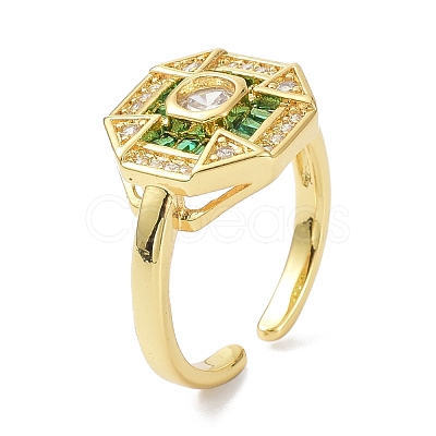 Octagon Real 18K Gold Plated Cuff Ring for Women Jewelry ZIRC-C021-02G-01-1