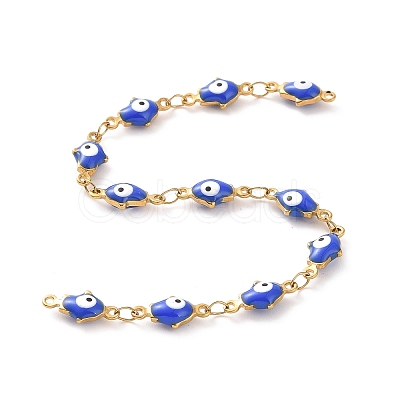 Enamel Hamsa Hand with Evil Eye Link Chains CHS-G023-01G-03-1