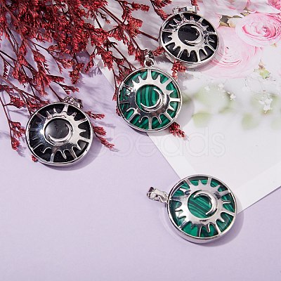 4Pcs 2 Colors Synthetic Malachite & Goldstone Pendants G-SZ0001-47-1