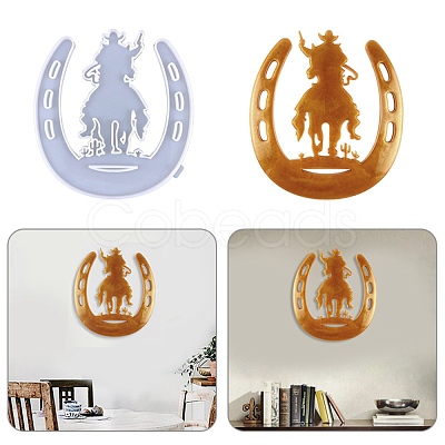 DIY Horseshoe with Cowboy Wall Decoration Silhouette Silicone Molds DIY-I099-54-1