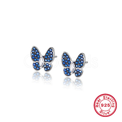 Anti-Tarnish Butterfly Rhodium Plated 925 Sterling Silver Micro Pave Cubic Zirconia Stud Earrings DX6488-2-1