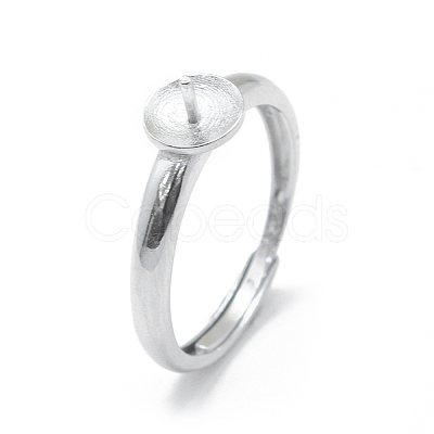 Anti-Tarnish Adjustable Rhodium Plated 925 Sterling Silver Finger Ring Components STER-L055-019P-1