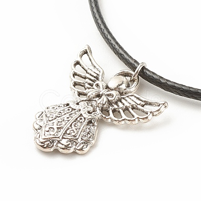 Alloy Fairy Pendant Necklace with Imitation Leather Cord for Women NJEW-JN03862-1