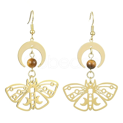 Moon & Butterfly Brass Dangle Earrings EJEW-TA00374-1