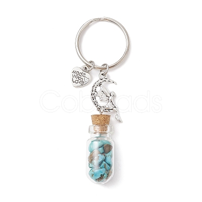 5Pcs 5 Styles Glass Wishing Bottle Pendant Keychains KEYC-JKC00717-1