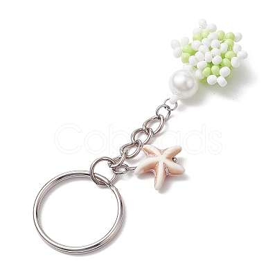 Tortoise Glass Seed Beads Pendant Keychain HJEW-MZ00105-03-1