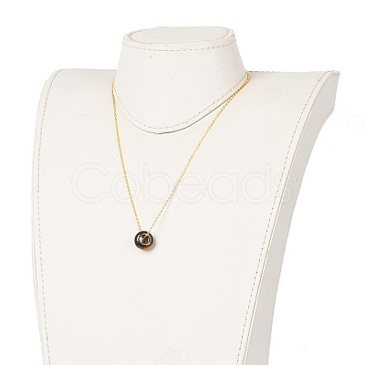 Rondelle Natural Tiger Eye Pendant Necklaces NJEW-JN03237-03-1