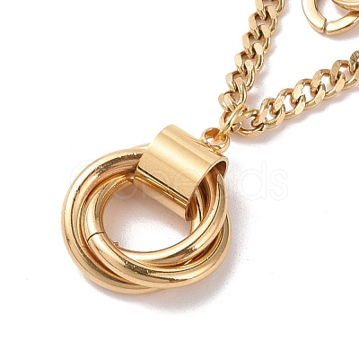 PVD Vacuum Plating 304 Stainless Steel Double Chains Multi Layered Necklace with Rings Charm for Women STAS-E155-15G-1