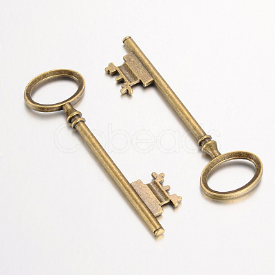 Tibetan Style Alloy Skeleton Key Large Pendants TIBEP-S105-AB-RS-1