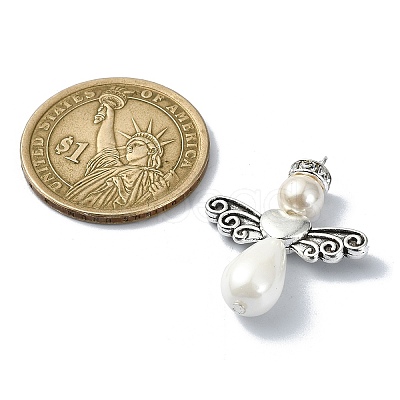 Shell Pearl Pendants with Tibetan Style Alloy Wings PALLOY-TA00102-1