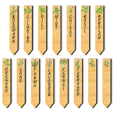 15Pcs 15 Style Wood Plant Labels WOOD-WH0501-001-1