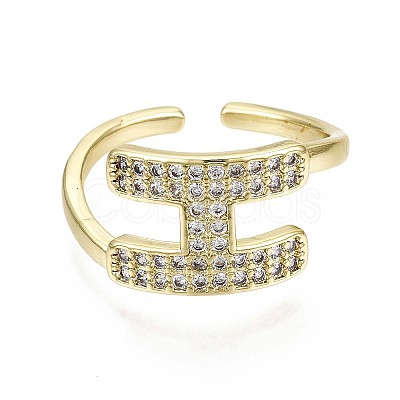 Brass Micro Pave Clear Cubic Zirconia Cuff Rings RJEW-S044-114-NF-1