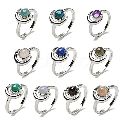 Natural Gemstone Adjustable Rings RJEW-K269-09P-1