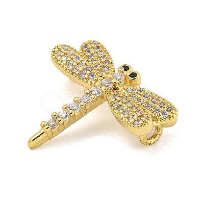 Rack Plating Brass Pave Clear & Black Cubic Zirconia Dragonfly Links Connector Charms KK-Z053-15G-1