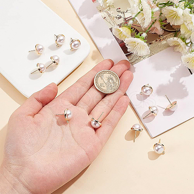 BENECREAT 12Pcs Brass Dome/Half Round Stud Earring Findings KK-BC0008-82-1