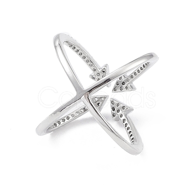 Cubic Zirconia Criss Cross with Arrow Open Cuff Ring RJEW-K240-04P-1