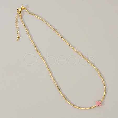 Real 18K Gold Plated 2mm Round Brass Beaded Necklaces HJ8238-5-1