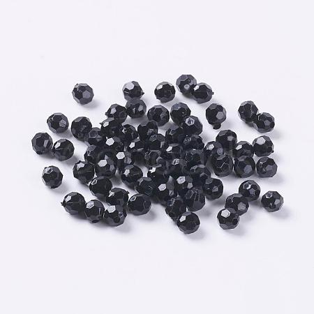 Black Faceted Round Acrylic Spacer Beads X-PAB6mmY-1-1