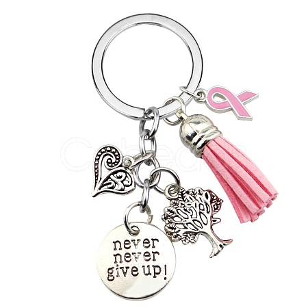 October Breast Cancer Pink Awareness Ribbon Alloy Pendant Keychain for Woman PW-WG17788-01-1