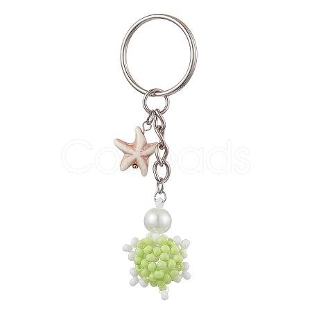 Tortoise Glass Seed Beads Pendant Keychain HJEW-MZ00105-03-1