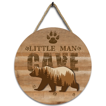 Flat Round with Little Man Cave & Brown Bear Wooden Hanging Wall Decorations for Home Decoration PW-WG0F676-01-1