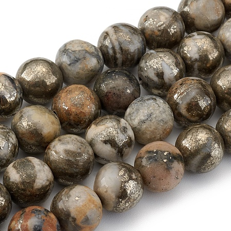 Natural Pyrite Beads Strands X-G-G839-01-10mm-1