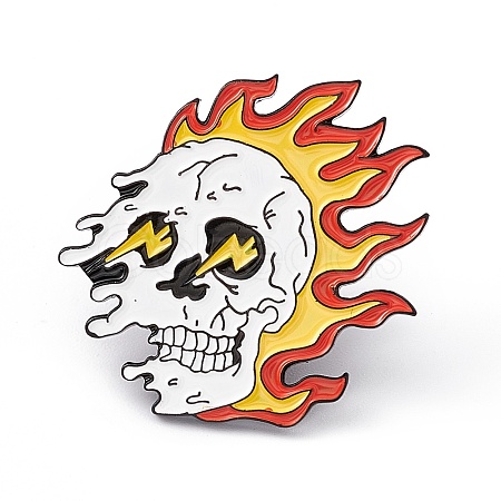 Skull with Flame Enamel Pin JEWB-A005-18-04-1