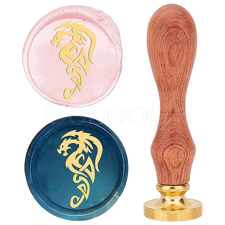 Brass Wax Seal Stamp with Rosewood Handle AJEW-WH0412-0006-1