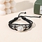 Natural Howlite Flat Round Link Multi-strand Bracelets, PU Leather Braided Triple Layer Bracelets for Men Women, Inner Diameter: 2-1/8~2-1/2 inch(5.5~6.5cm)