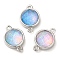 Synthetic Opal Connector Charms, Rack Plating Brass Flat Round Links, Platinum, Mixed Color, 17.5x11.5x6mm, Hole: 1.4mm