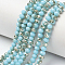 Electroplate Opaque Solid Color Glass Beads Strands, Half Plated, Rainbow Plated, Faceted, Rondelle, Dark Turquoise, 4x3mm, Hole: 0.4mm, about 123~127pcs/strand, 16.5~16.9 inch(42~43cm)