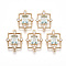 Golden Tone Brass Links connectors, with Faceted Glass and Rhinestone, Rectangle, Pale Turquoise, 19x13.5x3.5mm, Hole: 1mm