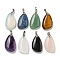 Natural & Synthetic Mixed Gemstone Pendants, Teardrop Charms, with Rack Plating Platinum Tone Brass Findings, Cadmium Free & Lead Free, 34x18x7.5mm, Hole: 4x5mm