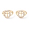 Brass Micro Pave Clear Cubic Zirconia Adjustable Rings, Long-Lasting Plated, Oval with Cross, Real 18K Gold Plated, US Size 6, Inner Diameter: 17mm