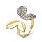 Brass Micro Pave Cubic Zirconia Rings for Women, Long-Lasting Plated, Cadmium Free & Lead Free, Butterfly, Real 18K Gold Plated, Inner Diameter: 18mm