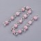 Handmade Natural Rose Quartz Beads Chains, Unwelded, with Iron Eye Pin, Round, Faceted, Platinum, 12~12.5x4~4.5mm, about 39.37 inch(1m)/strand