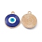 Alloy Pendants, with Enamel, Light Gold, Flat Round with Evil Eye Charm, Blue, 18x15.3x3.5mm, Hole: 1.6mm