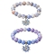 2Pcs 2 Colors 10.5mm Round Opaque Crackle Glass Beaded Stretch Bracelet Sets, Alloy Tree of Life Charm Bracelets, Mixed Color, Inner Diameter: 2-1/8 inch(5.5cm), 1pc/color