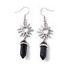 Synthetic Blue Goldstone Bullet with Sun Dangle Earrings EJEW-I276-01P-13-3