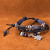 Adjustable Casual Unisex Zinc Alloy Pot Leaf and Leather Multi-strand Bracelets BJEW-BB15609-9