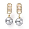 Clear Cubic Zirconia Oval with Plastic Pearl Dangle Stud Earrings EJEW-A072-11LG-B-1