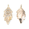 Brass Micro Pave Clear Cubic Zirconia Leaf Peg Bails Pendants KK-N232-458-1