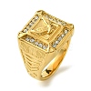 Square with Bird 304 Stainless Steel Rhinestone Signet Rings RJEW-Q815-04G-M-1