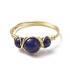 Natural Lapis Lazuli Round Braided Beaded Finger Ring RJEW-JR00550-03-4
