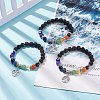 3Pcs 3 Style Natural Lava Rock & Mixed Stone Stretch Bracelets Set with Lampwork Evil Eye BJEW-JB08321-2