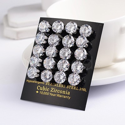 Flat Round 304 Stainless Steel Cubic Zirconia Stud Earrings X-EJEW-H306-38-5mm-1