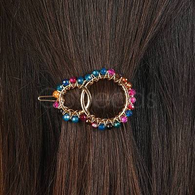 Alloy Hollow Geometric Natural Agate Beads Hair Barrettes PHAR-JH00059-01-1